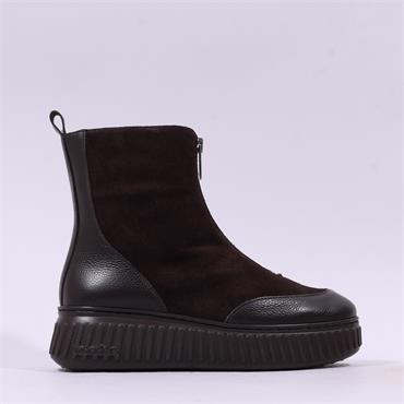 Wonders XFly Platform Front Zip Boot - Dark Brown Combi